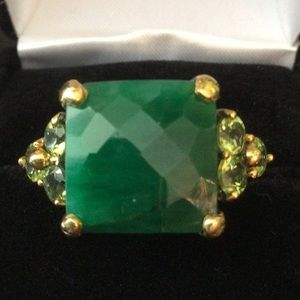 Genuine Emerald & Peridot Ring, 14mm by 14mm